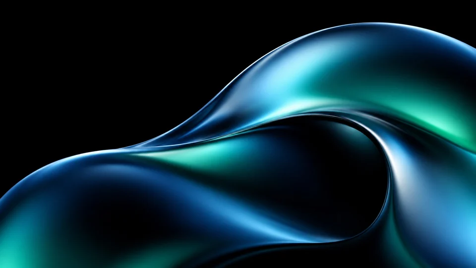 Sculptural liquid metal with cool deep-teal reflections