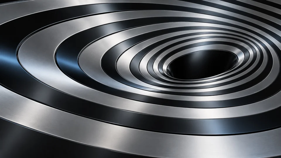 A dark sculptural field creating an illusion of changing depth